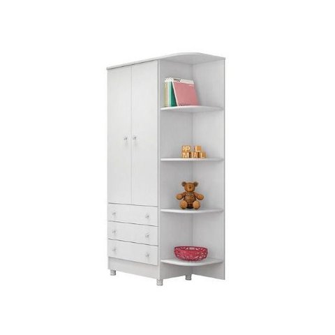 Quarto do Bebe Berço com Roupeiro 2 Portas 3 Gavetas Branco Acetinado - Big Shop