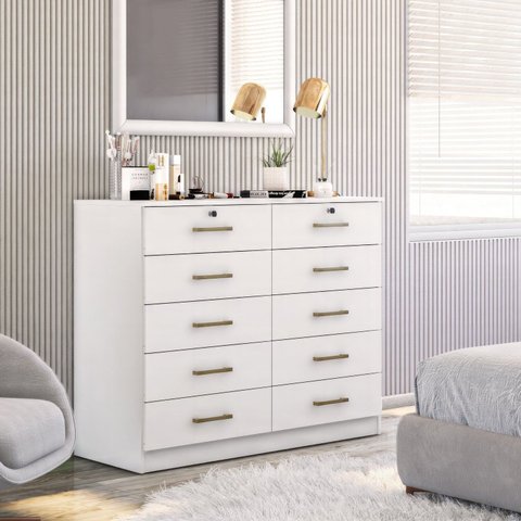 Cômoda 10 Gavetas com 2 Chave Londres Branco