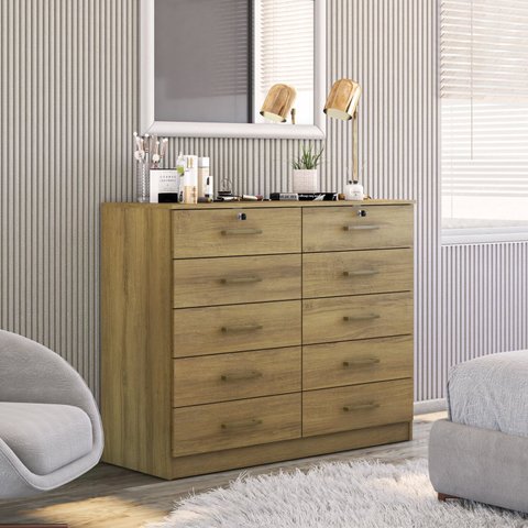 Cômoda para Quarto 10 Gavetas Londres Bege/Mel