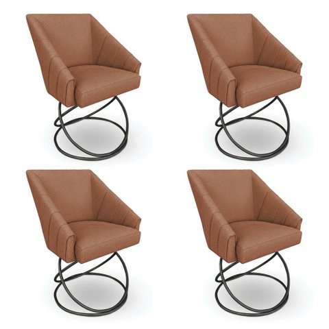 Kit 4 Poltronas Luxo Alana Bouclê Base Luxo Preto - Pallazio Cor:Terracota