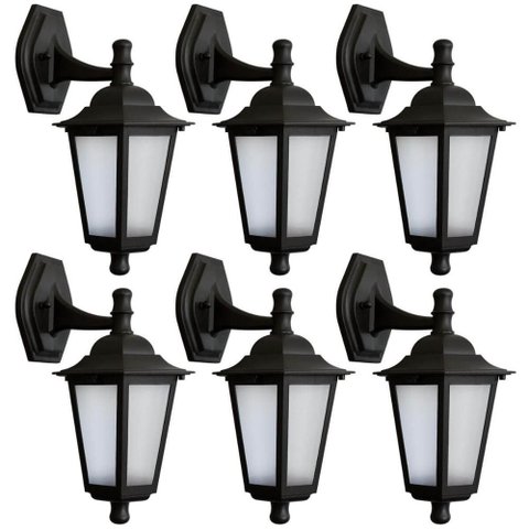 Kit 6 Arandelas Coloniais Externas Luminária de Parede Preta Bivolt 20w Retrô Jardim Dital