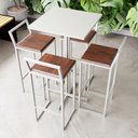 Ver imagem 1 de Conjunto Mesa Alta Bar Bistrô Quadrada Branca 4 Banquetas Confort Imbuia Industrial White Don Castro