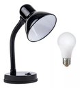 Ver imagem 1 de Kit Luminária de Mesa Base Abajur Haste Articulada Preta + Bulbo 9w Branco Quente Bivolt