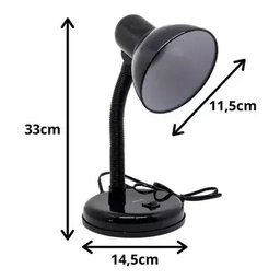 Kit Luminária de Mesa Base Abajur Haste Articulada Preta + Bulbo 9w Branco Quente Bivolt - 3