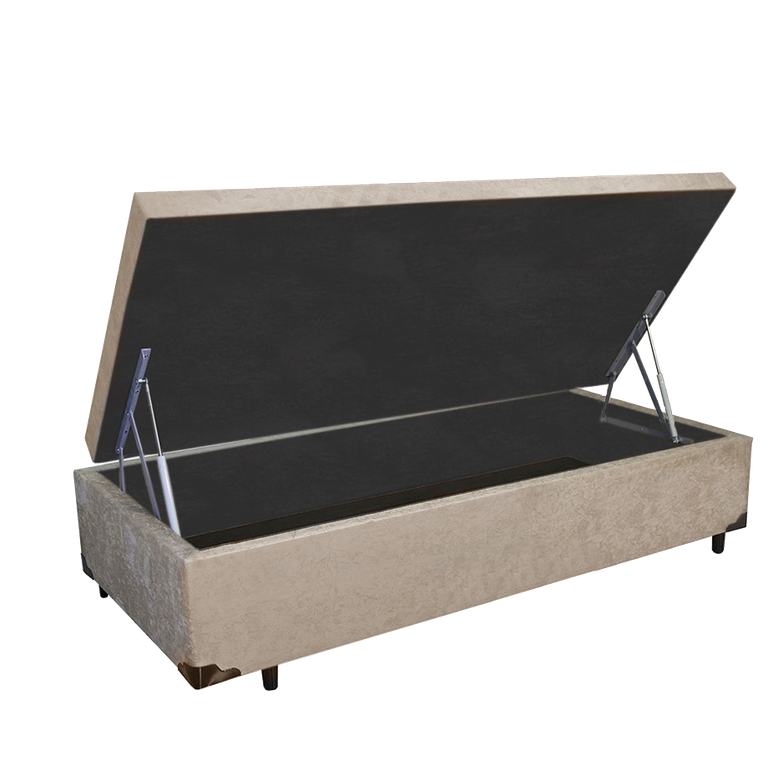 Cama Box Baú Solteiro Kings Stop Acolchões Suede Bege 41x88x188