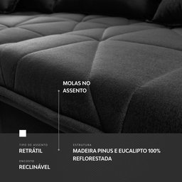 Sofá Retrátil/Reclinável Trento 2,30m Suede Velut Cinza c/ Molas no Assento - King House - 6