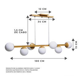 Lustre Pendente Figo 7 Globos Esfera De Vidro: Cor Dourado - 2