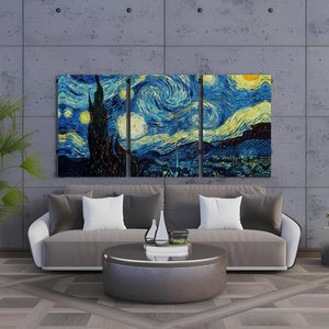 Kit 3 Quadro Decorativo Noite Estrelada Van Gogh Arte Sala 40x28cm