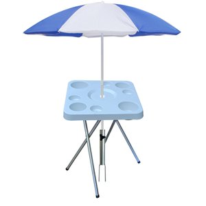 Mesa Dobravel para Petiscos Praia e Suporte Guarda Sol Chão Cor:branco