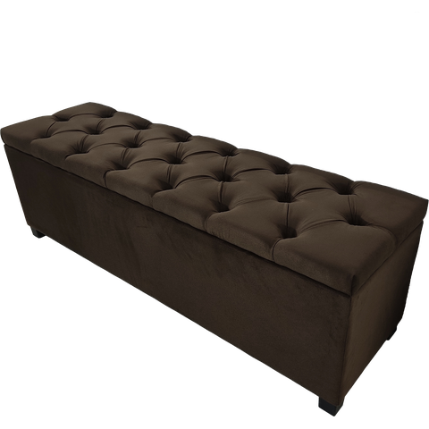 Puf Baú Estofado Capitonê de Casal 140x40x45cm Marrom Escuro - Alta Capacidade de Armazenamento