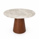 Ver imagem 1 de Mesa de Jantar Cone Redondo 100 cm Tampo Mármore Taj Mahal Base Nogueira