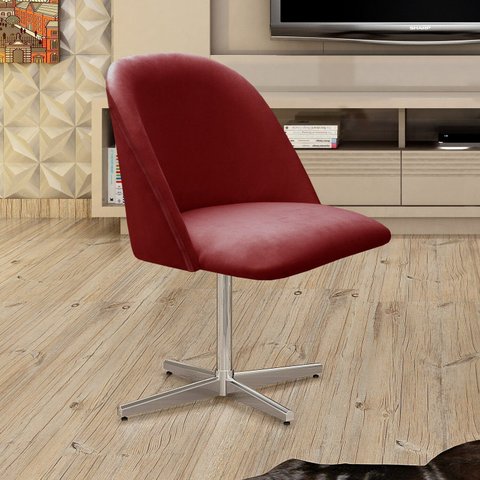 Poltrona Decorativa Gaia Giratória Metal para Sala, Quarto, Recepção Vermelho Bordô