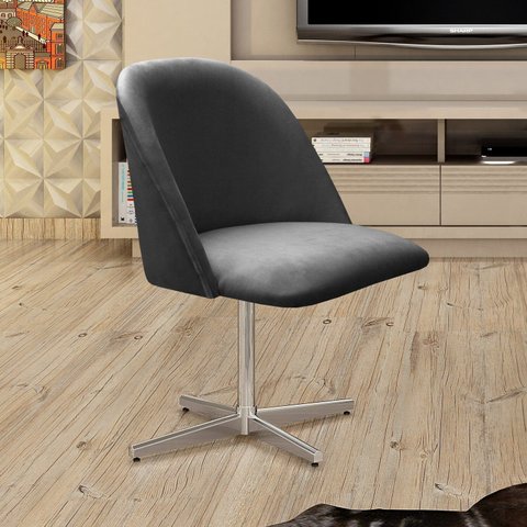 Poltrona Decorativa Gaia Giratória Metal para Sala, Quarto, Recepção Cinza Grafite