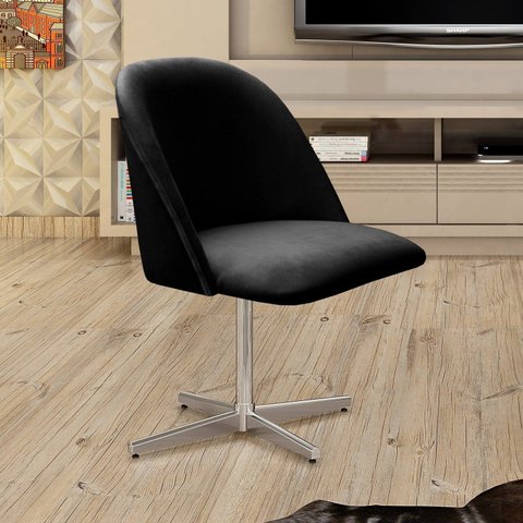Poltrona Decorativa Gaia Giratória Metal para Sala, Quarto, Recepção Preto