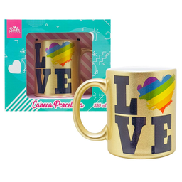 Caneca Love Dourada Porcelana 330 ml - 1