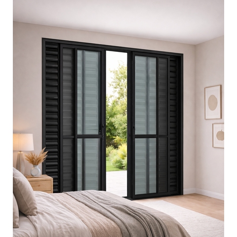Porta Balcão 6 Folhas Alumínio Preto 210x150 Linha 25