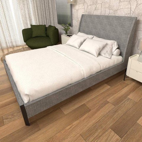 Cama com Cabeceira Queen Tecido Linho / Veludo sob Medida Cor:linho Lincoln Níquel