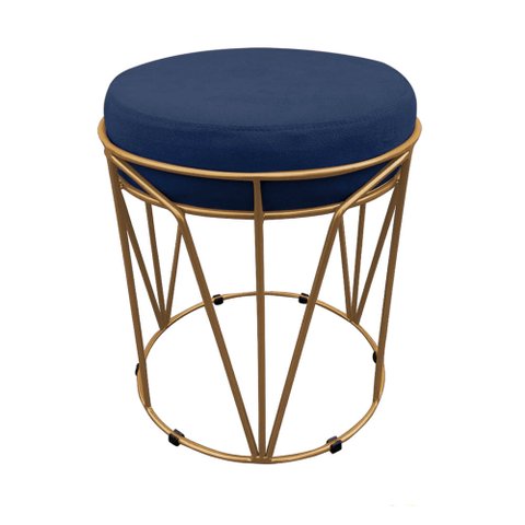 Puff Multiuso com Mesa Babu 2 em 1 Suede Azul Marinho Base Dourado