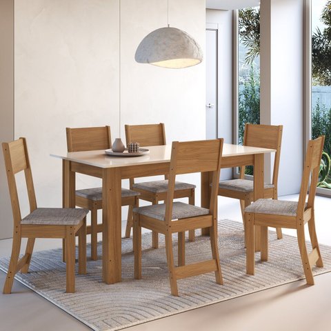 Conjunto Sala de Jantar 1 Mesa 6 Cadeiras Versalhes Amarelo/Freijó/Off-White