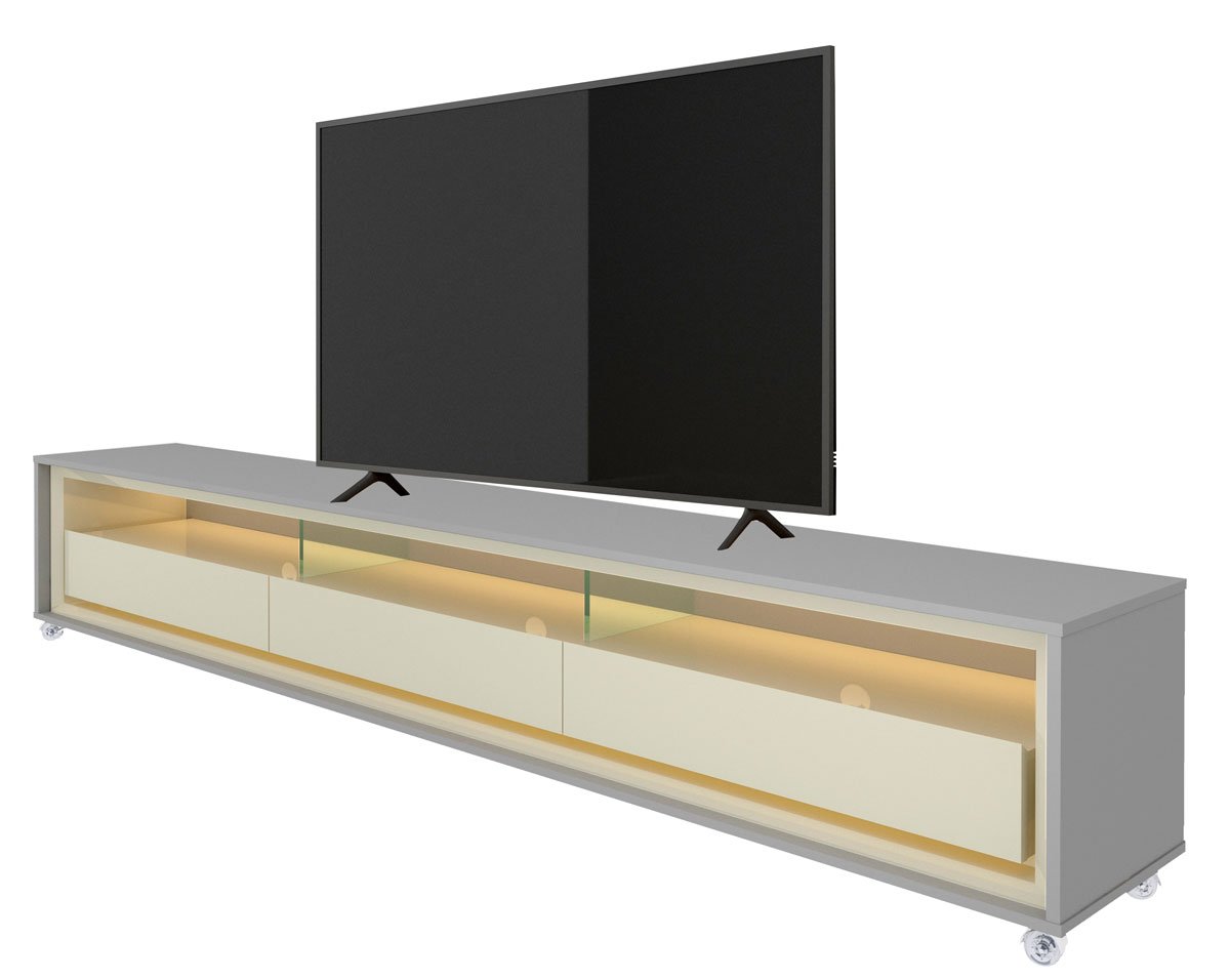 Rack para TV 2.2 com LED Requinte Cinza com Off White - Gelius Móveis - 1