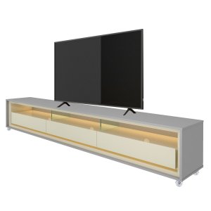 Rack para TV 2.2 com LED Requinte Cinza com Off White - Gelius Móveis