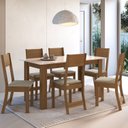 Ver imagem 1 de Conjunto Sala de Jantar 1 Mesa 6 Cadeiras Versalhes Amarelo/Freijó/Off-White/Bege
