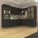 Ver imagem 2 de Cozinha Americana Modulada de Canto Reto Torre Quente Cristaleira com Vidro Reflecta Balcão 120cm para Pia Sem Tampo Completa 8 Peças Paris