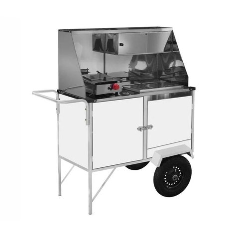 Carrinho 2 em 1 Cefaz Hot Dog e Lanche Luxo Branco com Rodas Pneumáticas e Toldo BL10P/T
