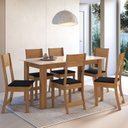 Ver imagem 1 de Conjunto Sala de Jantar 1 Mesa 6 Cadeiras Versalhes Amarelo/Freijó/Off-White/Preto