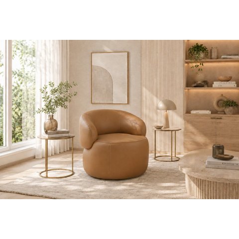 Poltrona Giratória em Couro Moderna e Sofisticada Livintus Leather