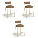 Ver imagem 2 de Banqueta Cozinha Alta com Encosto Kit 3 Industrial Champanhe Londres New Couro Flex D03 - D'Rossi