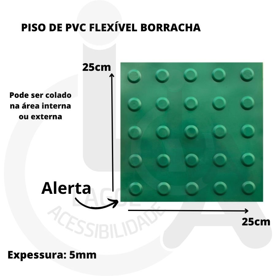 KIT 10 PÇS PISO TÁTIL PVC 25x25 ALERTA VERDE - 3