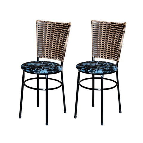 2 Cadeiras Preta para Mesa Hawai Avelã Assento Floral:floral Preto