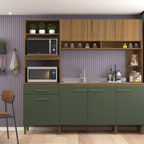 Cozinha Compacta 7 Portas e 1 Gaveta Marrom/Ipê/Arbo