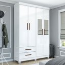 Ver imagem 1 de Guarda-roupa Solteiro Genova 4 Portas 2 Gavetas com Espelho 22113 Branco - Carioca Móveies