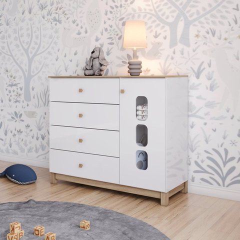 Cômoda Infantil 1 Porta 3 Gavetas Sophia Espresso Móveis Branco/Jequitibá HP