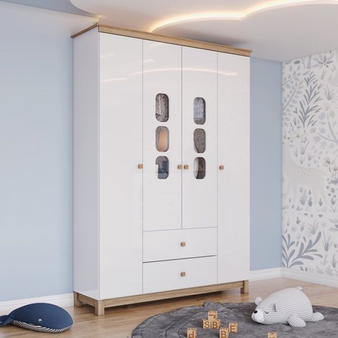 Guarda-Roupa 4 Portas 2 Gavetas Sophia Espresso Móveis Branco/Jequitibá HP