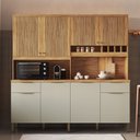 Ver imagem 1 de Armário de Cozinha Compacta 8 Portas 2 Gavetas e Mini Adega 200cm 100% MDF Hungria Espresso Móveis Bege/Amêndoa/Off White