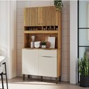 Ver imagem 1 de Armário de Cozinha Compacta 4 Portas 1 Gaveta e Mini Adega 101cm 100% MDF Croácia Espresso Móveis Bege/Amêndoa/Off White