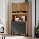 Ver imagem 1 de Armário de Cozinha Compacta 4 Portas 1 Gaveta e Mini Adega 101cm 100% MDF Croácia Espresso Móveis Cinza/Amêndoa/Chumbo