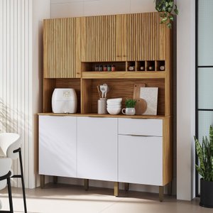 Cozinha Compacta com 6 Portas 1 Gaveta e Mini Adega 151,30cm 100% Mdf Croácia Espresso Móveis