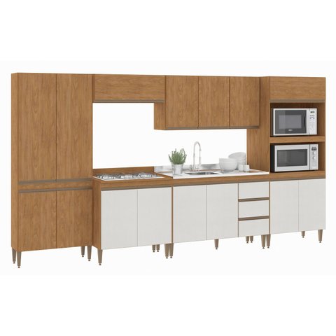 Armário de Cozinha Completa Modulada com Basculante 6 Peças 3,60m Essenza Móvel na Caixa