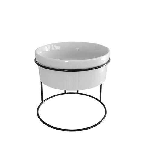 Comedouro Elevado com Pote de Porcelana 300ml Vários Modelos Cor:branco Liso