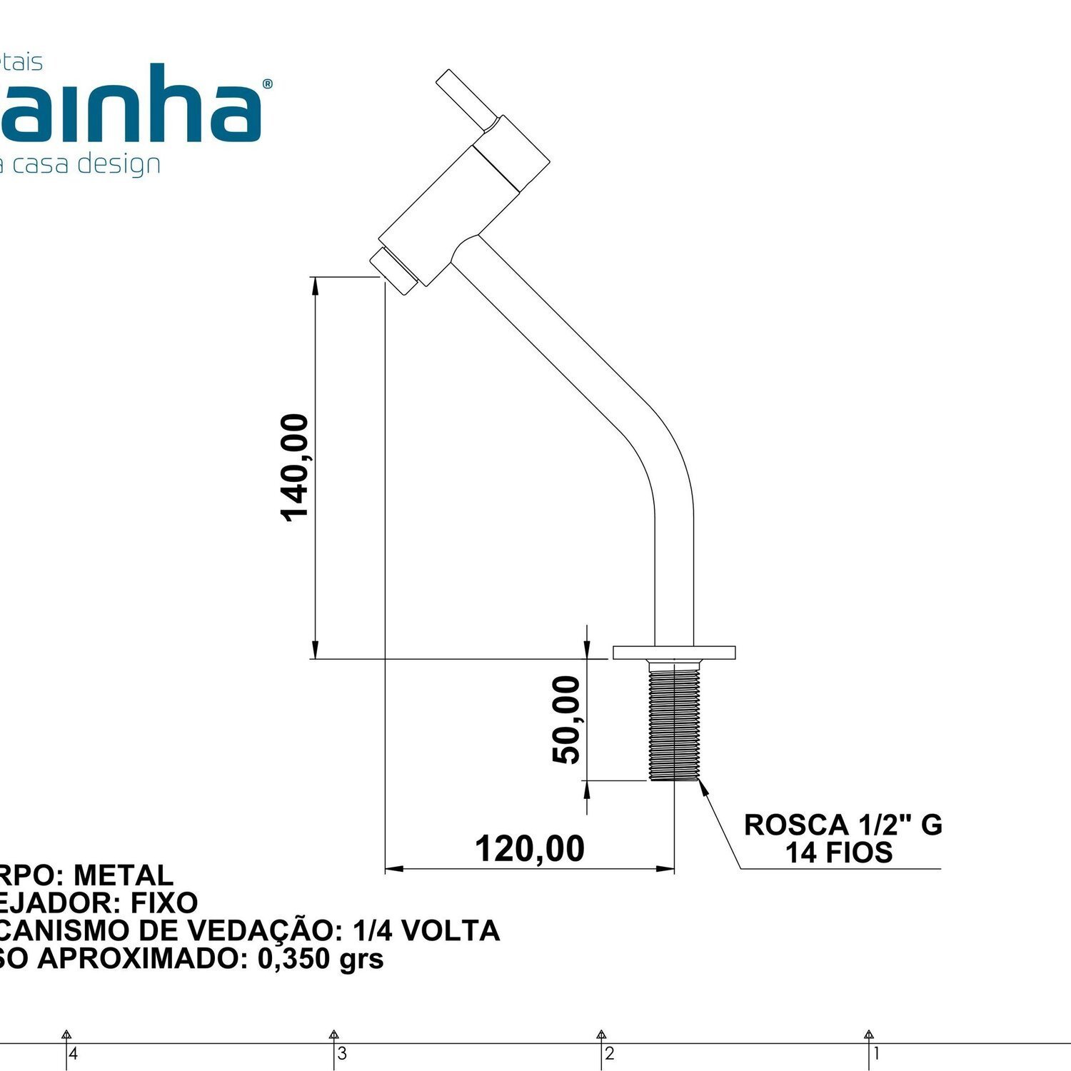 Torneira Para Lavatório Nobre Soft 14cm Bancada 1/4 de Volta Rainha Metais - 4