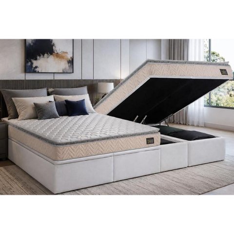 Cama Box Baú Crc Queen +Colchão D45 Ortopédico Shelby Hellen 158