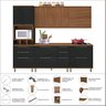 Cozinha Modulada Paneleiro 4 Portas com Nicho Forno Aéreo 2 Portas 120cm Balcão com Tampo 120cm 2 Aéreos geladeira 80cm Completa 6 Peças Madri - 6