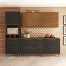 Cozinha Modulada Paneleiro 4 Portas com Nicho Forno Aéreo 2 Portas 120cm Balcão com Tampo 120cm 2 Aéreos geladeira 80cm Completa 6 Peças Madri - 2