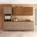 Ver imagem 2 de Cozinha Modulada Paneleiro 4 Portas com Nicho Forno Aéreo 2 Portas 120cm Balcão com Tampo 120cm 2 Aéreos geladeira 80cm Completa 6 Peças Madri