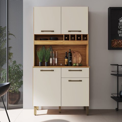 Armário de Cozinha Compacta com 4 Portas 1 Gaveta 102cm 100% MDF Geórgia Espresso Móveis Bege/Amêndoa/Off White