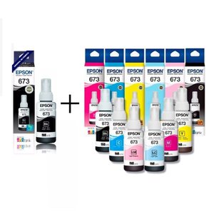 Kit Epson 673 T673 - 7 Refil de Tinta Original (2 Pretos e 1 Cada Cor) 70ml